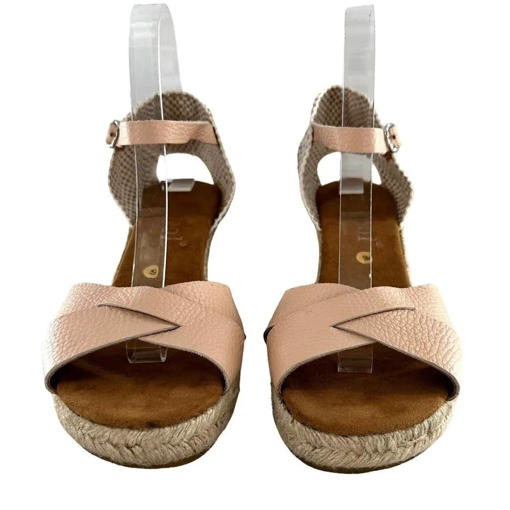 Maypol Pink Faux Leather Woven Wedge Heel Espadrille Sandals Size 9
